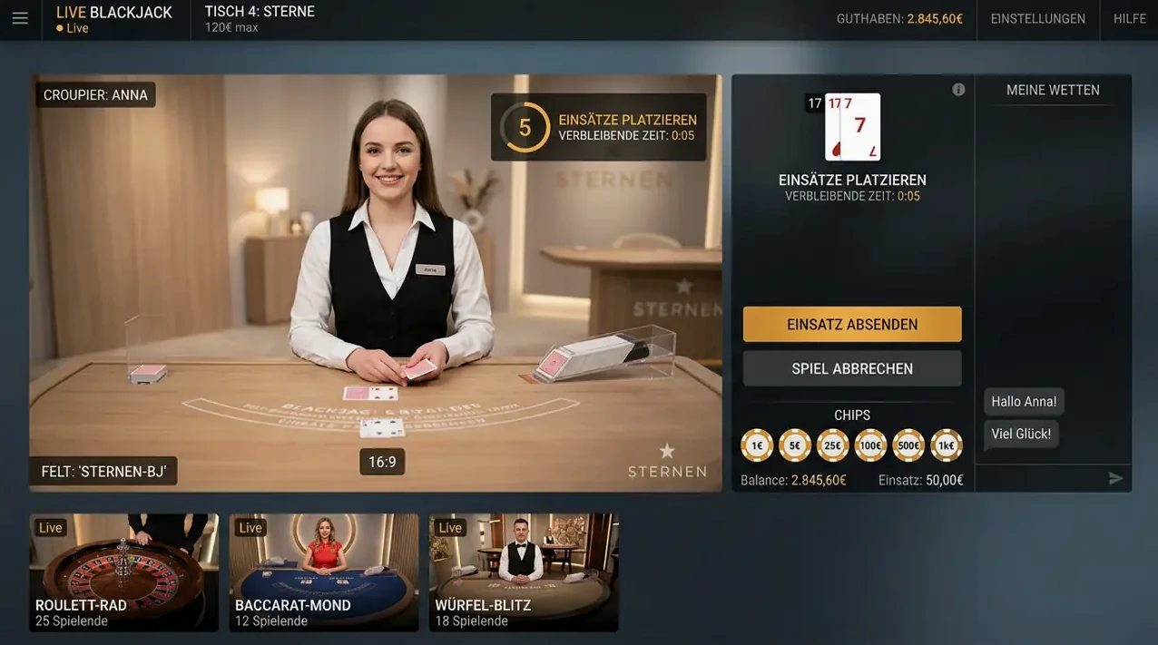 Live-Casino im Angebot von Lizaro